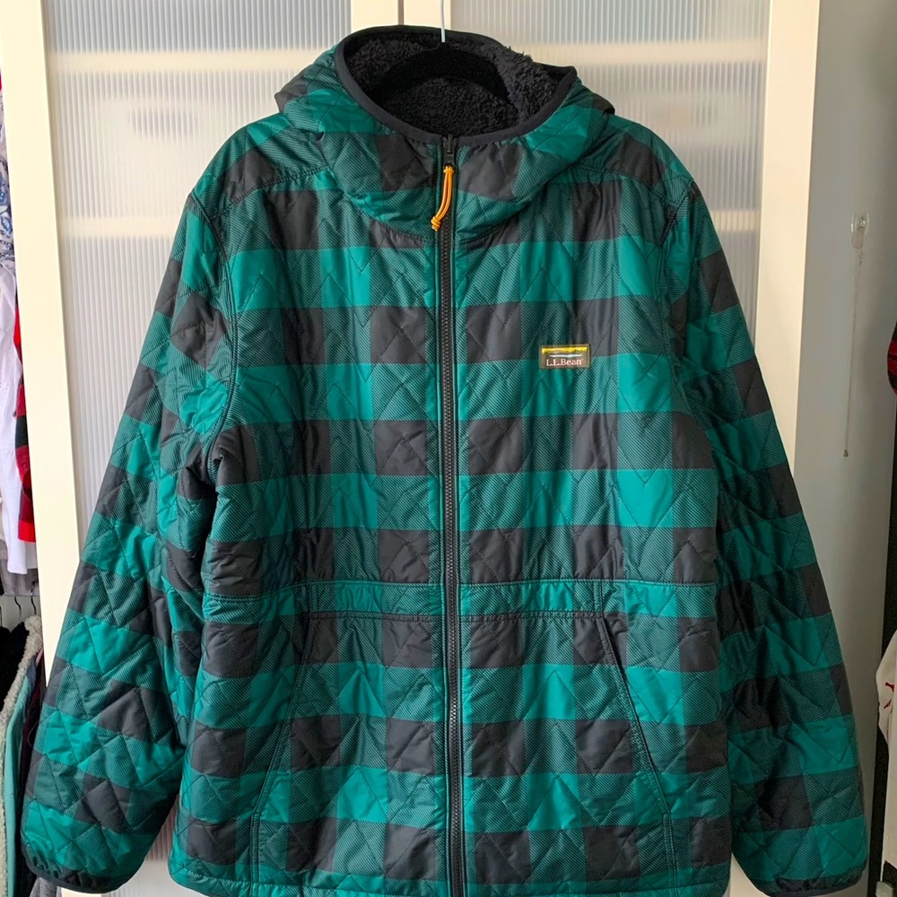 Primaloft Reversible Sherpa Plaid Zip Coat!